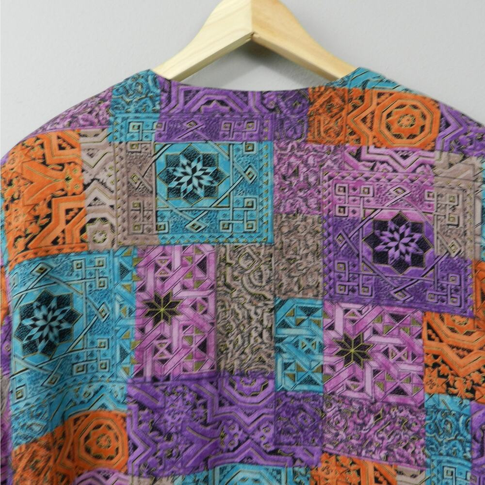 Vintage Laura Kieffer Twofer Jacket Top Sz XL Purple Teal Black Print 80s 90s - Picture 10 of 12